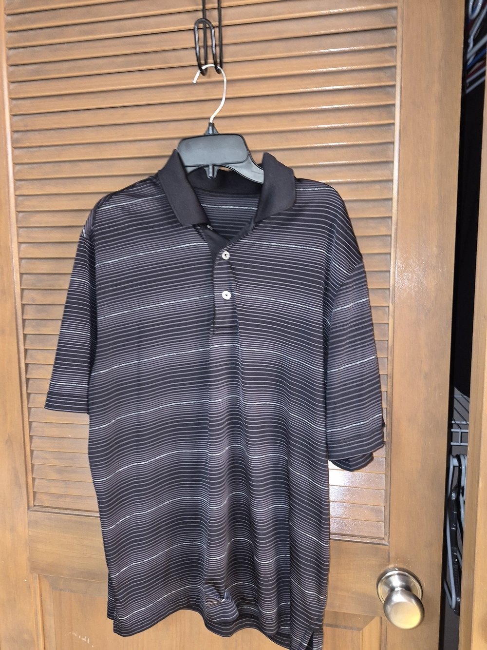 Haggar Black Polo with Thin White Stripes
